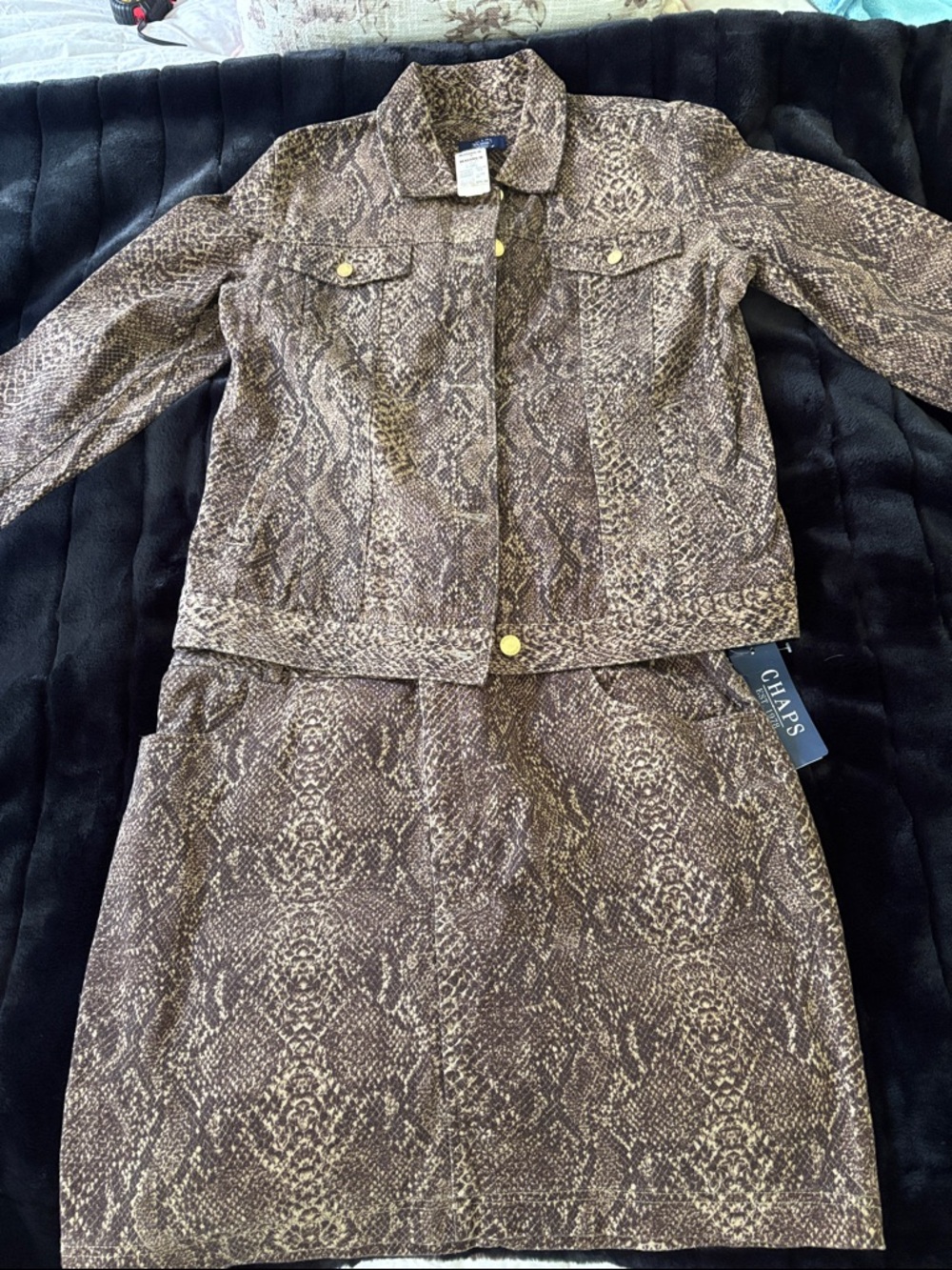 Chaps Brown & Cream Snake Print Jacket and Skirt Set